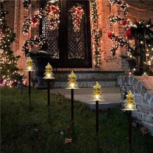 Christmas Solar Stake Lights, Set of 5 Waterproof Christmas Lights, (White-Snow)